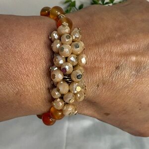 Carnelian Beaded Stretch Bracelet with Central Crystal Beads Cluster